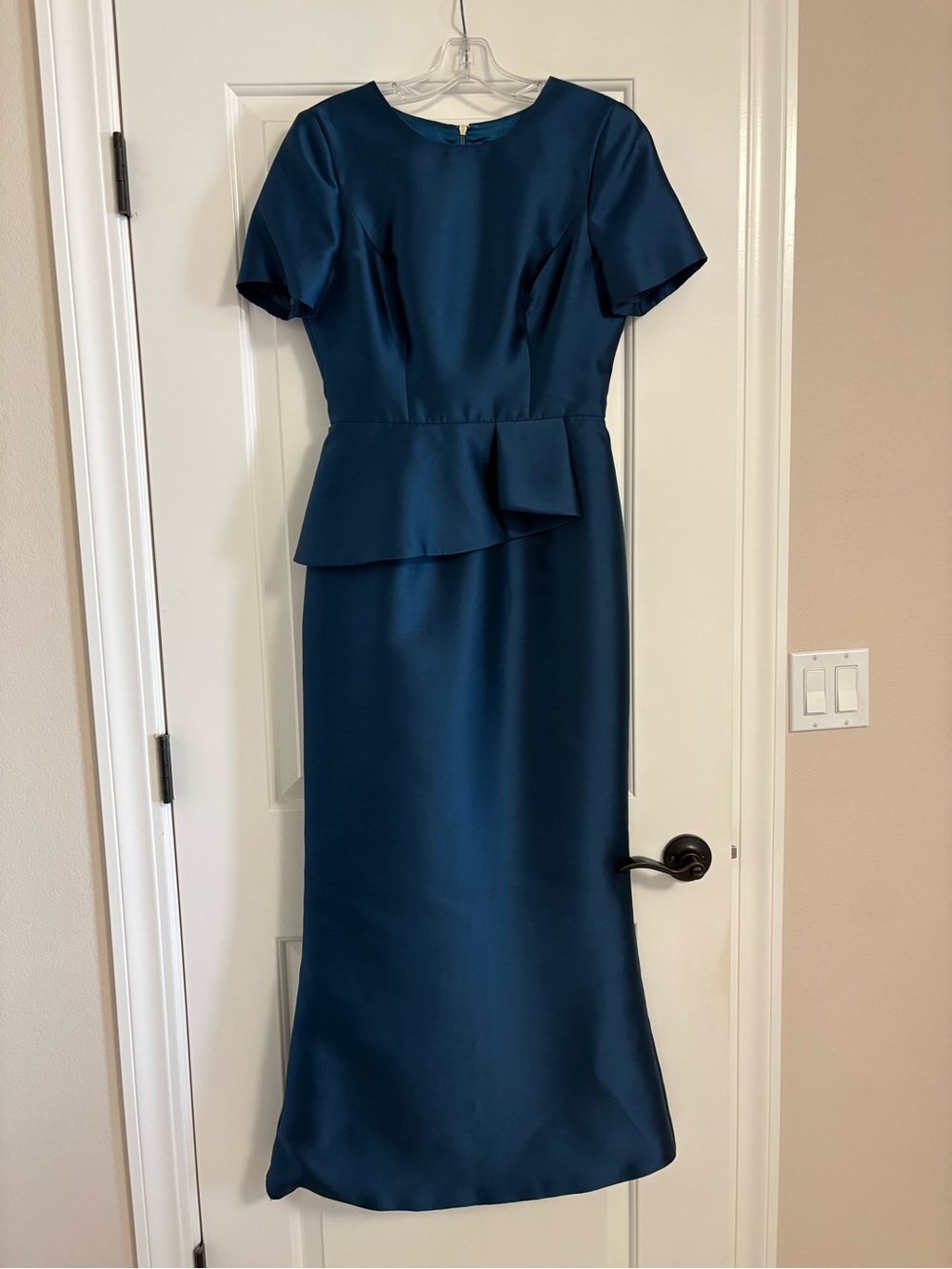 Black Halo Teal Peplum Evening Dress